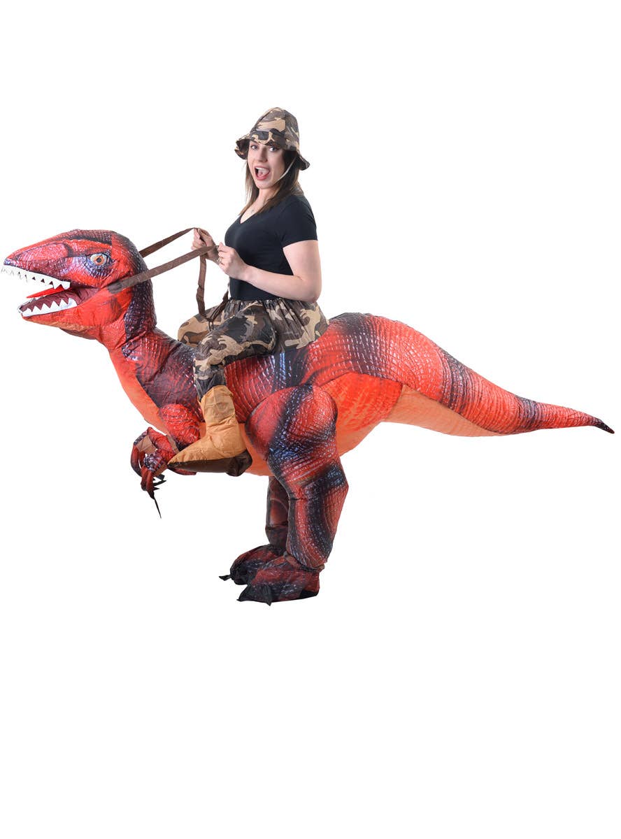 Image of Inflatable Ride On Red Dinosaur Adults Costume - Side Image