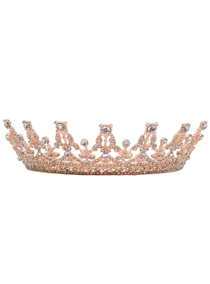 Image of Fancy Rose Gold Metal Rhinestone Queen Costume Crown - Alternate Image