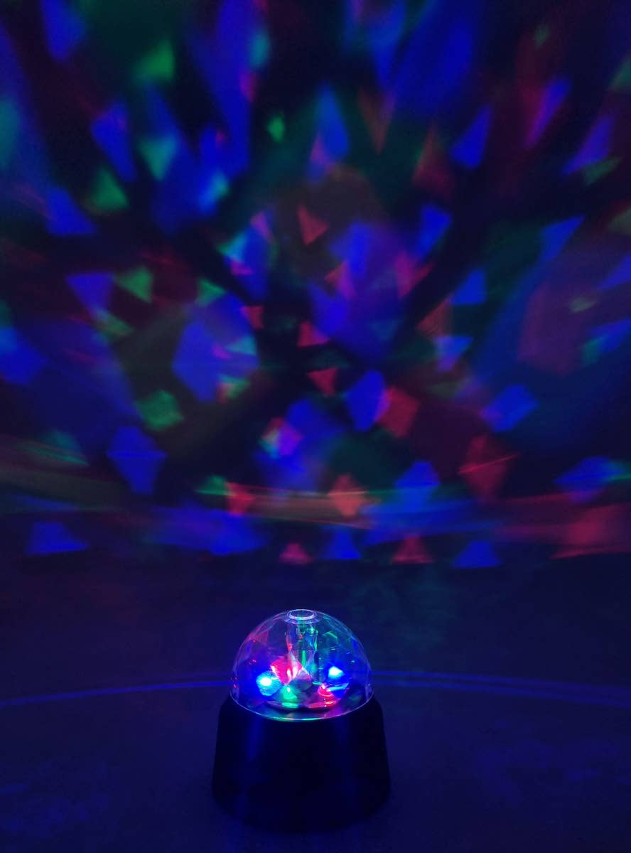 Image of Rotating Rainbow LED Prism Magic Ball Light - Lit Image