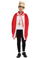 Image of Royal King Boy's Red Velvet Costume Cape and Crown - Front View