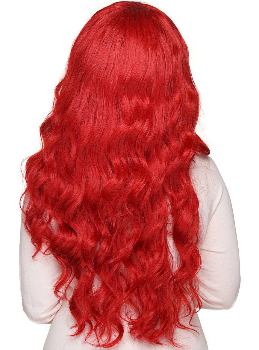 Deluxe Crimson Red 28 Inch Classic Wavy RockStar Wig Back Image