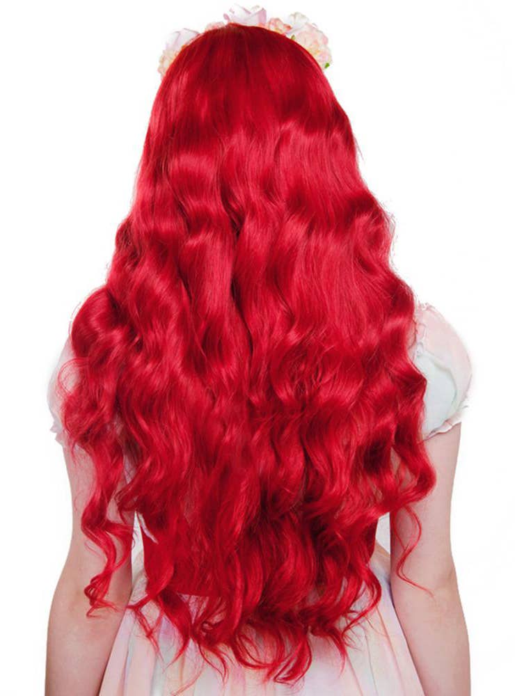 Deluxe Crimson Red 28 Inch Classic Wavy RockStar Wig Alternate Back Image
