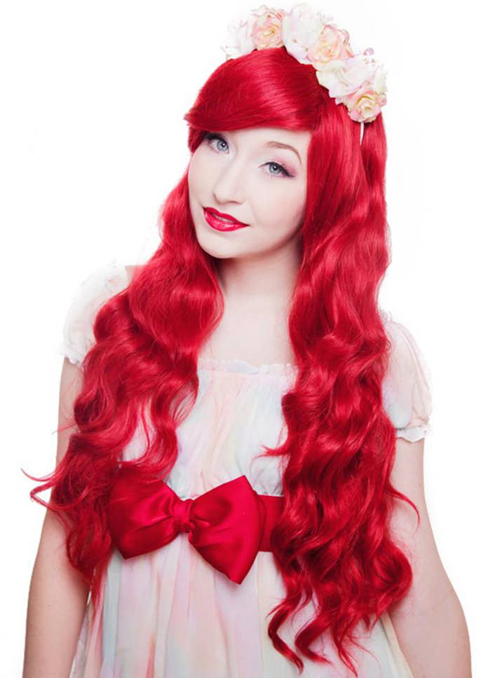 Deluxe Crimson Red 28 Inch Classic Wavy RockStar Wig Alternate Front Image 2