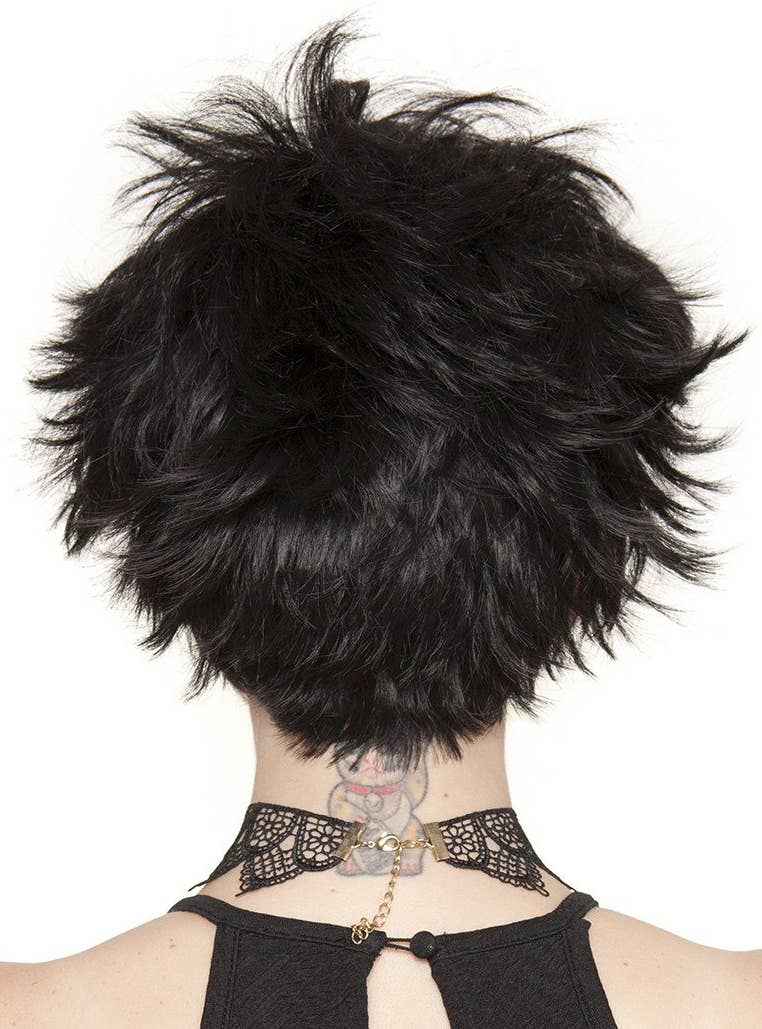 Women's Sassi Short Spikey Black Rockstar Costume Wig Back Image