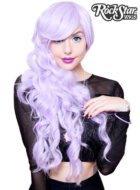 Long Lavender Purple Women's Deluxe Heat Resistant Wavy Wig Front Image