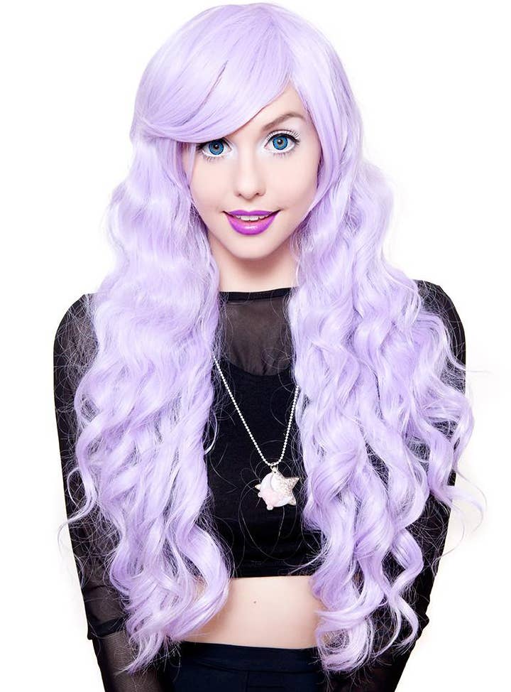 Long Lavender Purple Women's Deluxe Heat Resistant Wavy Wig Alternate Front Image 2