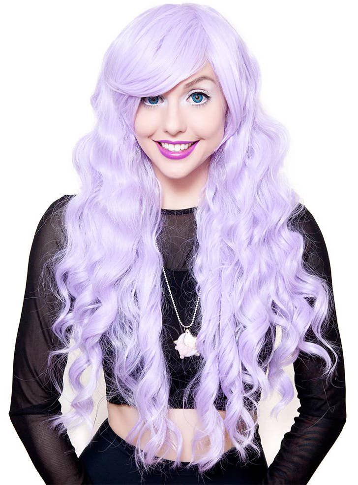 Long Lavender Purple Women's Deluxe Heat Resistant Wavy Wig Alternate Front Image