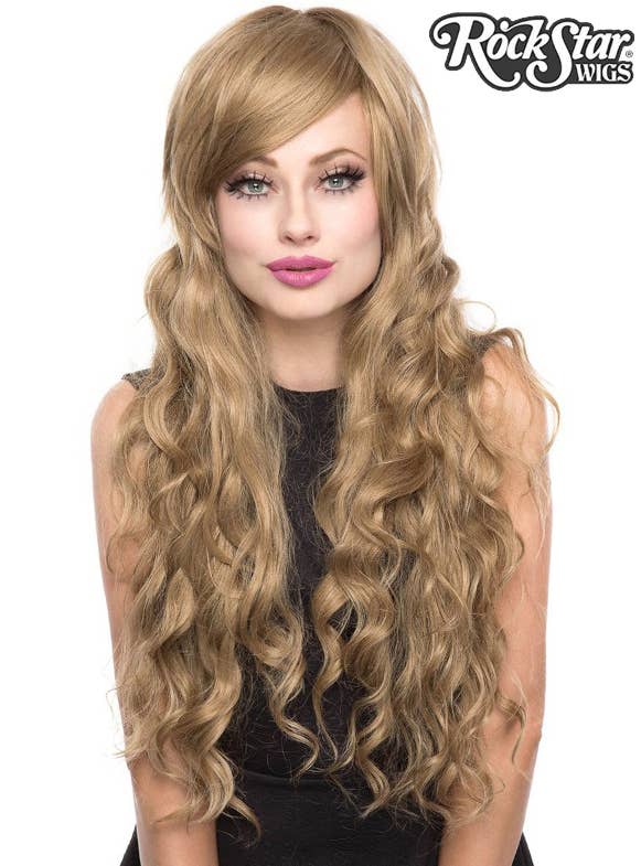 Milk Tea Mix Women's Classic Wavy Rockstar Fashion Wig Front Image