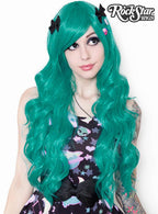 Women's Deluxe Long Teal Green Wavy Fashion Wig with Fringe Main Image