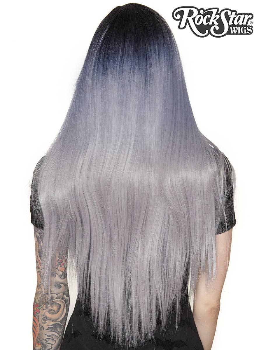 Rockstar Deluxe Bella Silver with Dark Roots Ombre Fashion Wig Back Image