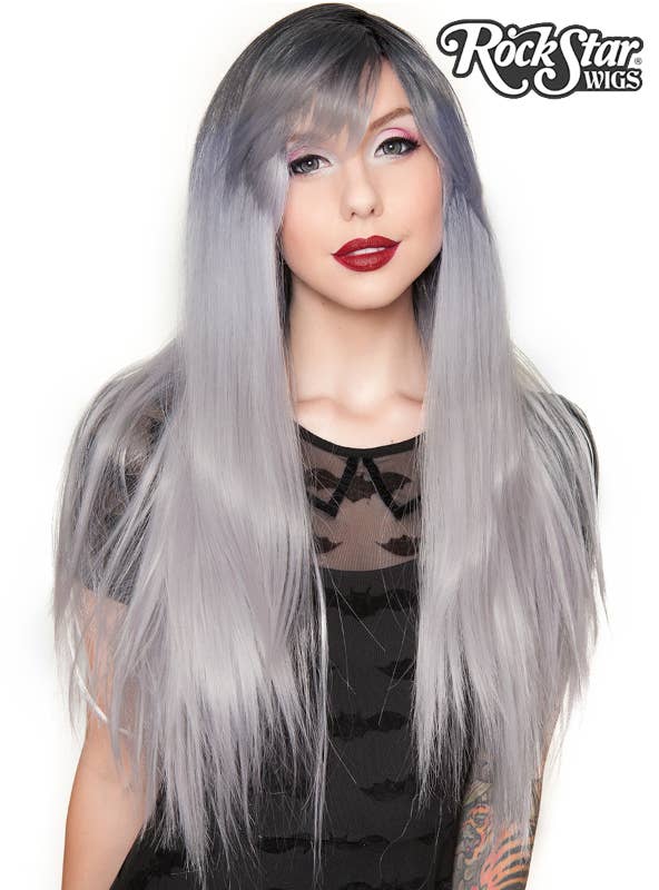 Rockstar Deluxe Bella Silver with Dark Roots Ombre Fashion Wig Alternate Front Image