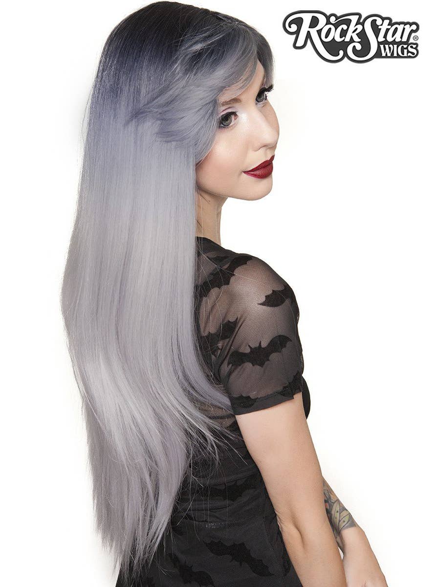 Rockstar Deluxe Bella Silver with Dark Roots Ombre Fashion Wig Side Image