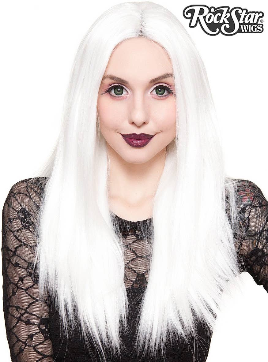 24" Straight White Lace Front Wig Front Image