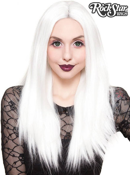 24" Straight White Lace Front Wig Front Image