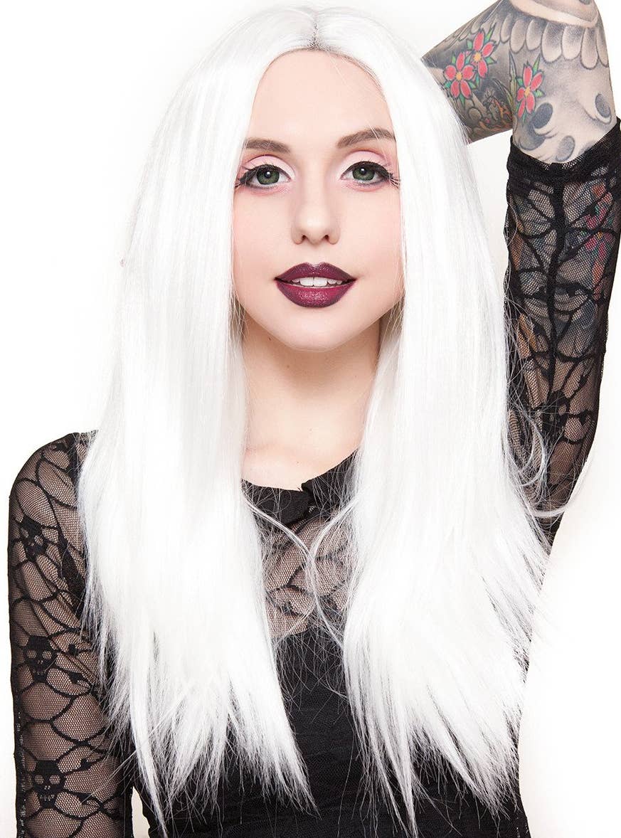 24" Straight White Lace Front Wig Alternate Front Image 2