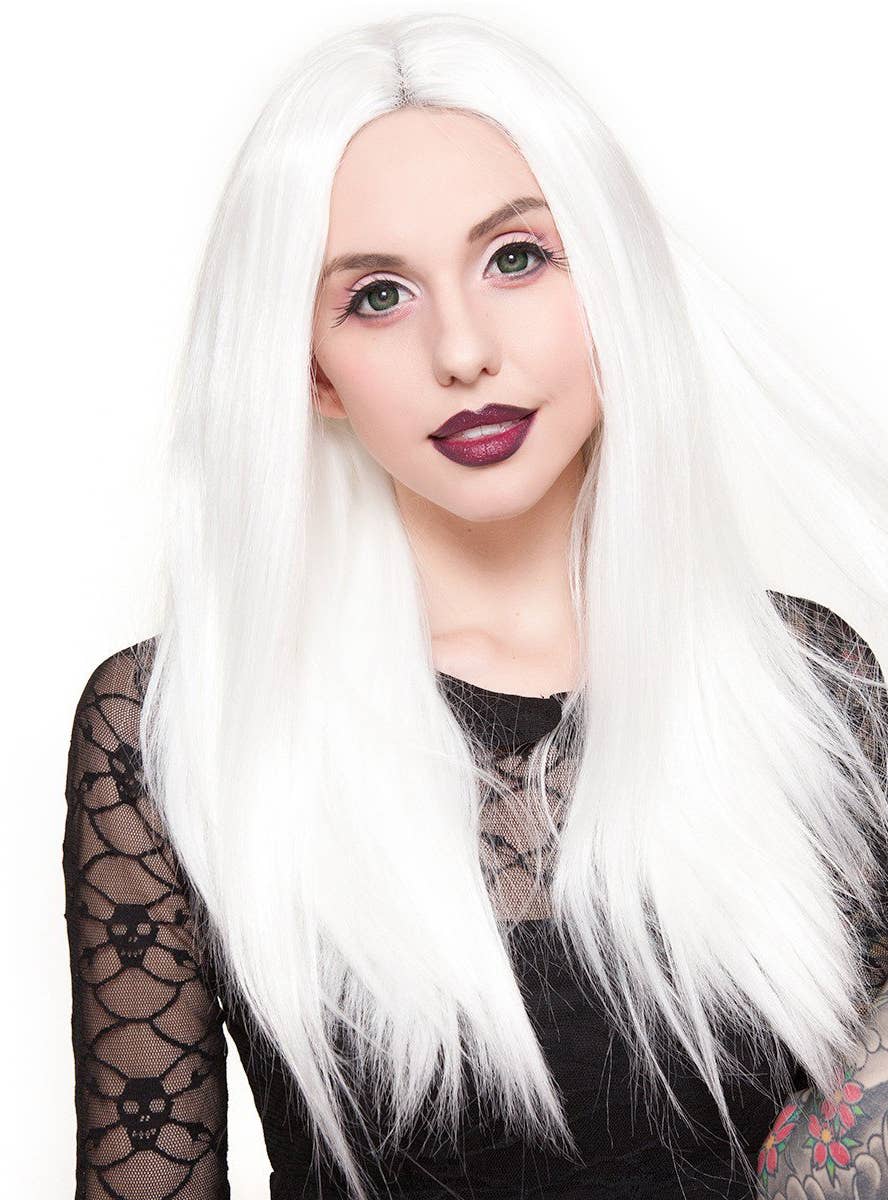 24" Straight White Lace Front Wig Alternate Front Image