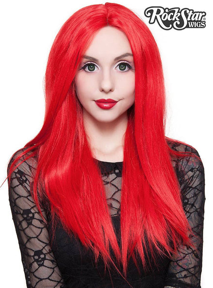 24" Straight Bright Red Lace Front Wig Front Image