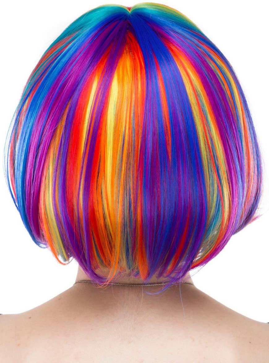 Women's Rainbow Streaked Heat Resistant Bob Wig Back Image