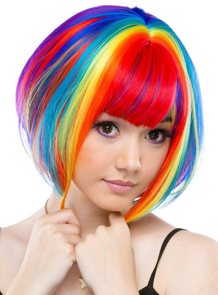 Women's Rainbow Streaked Heat Resistant Bob Wig Front Image