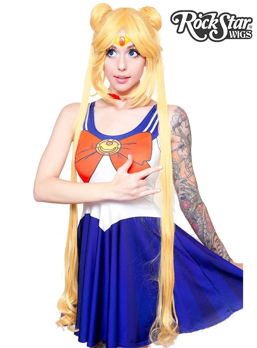 Rockstar Deluxe Blonde Sailor Moon Costume Wig Front Image