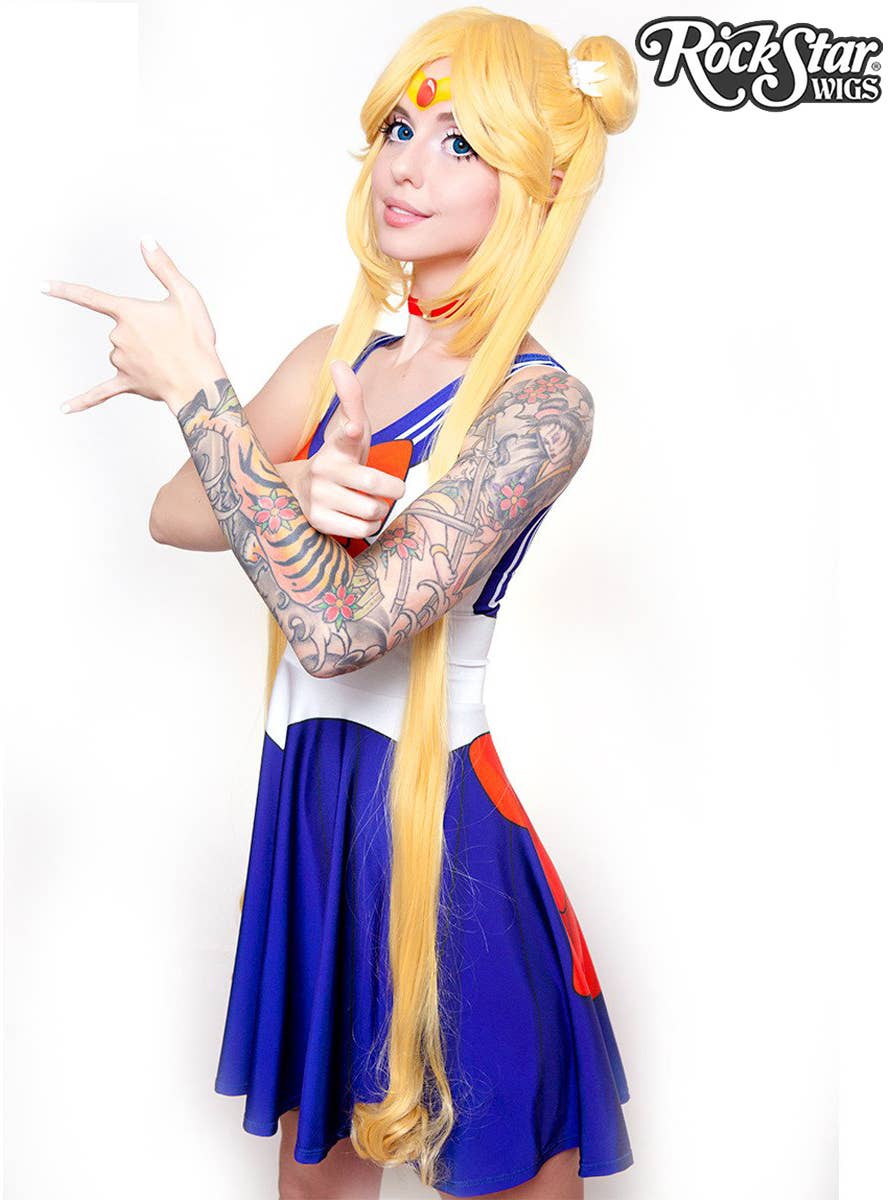 Rockstar Deluxe Blonde Sailor Moon Costume Wig Side Image