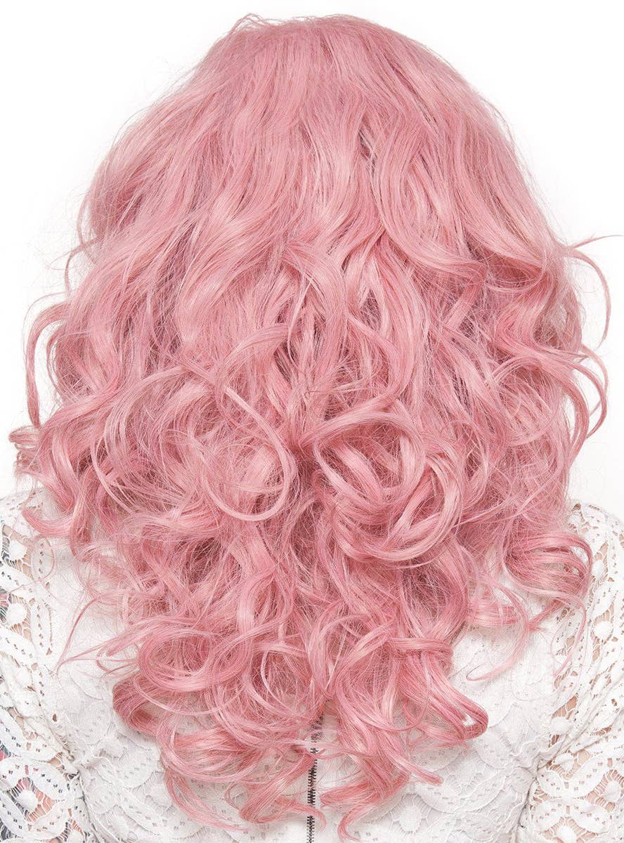 Women's Milkshake Pink Curly Lace Front Wig Back Image