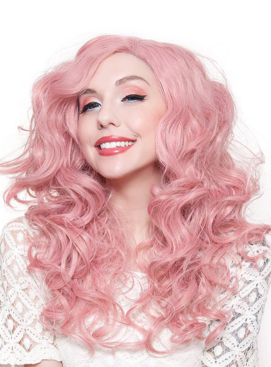 Women's Milkshake Pink Curly Lace Front Wig Alternate Front Image 2