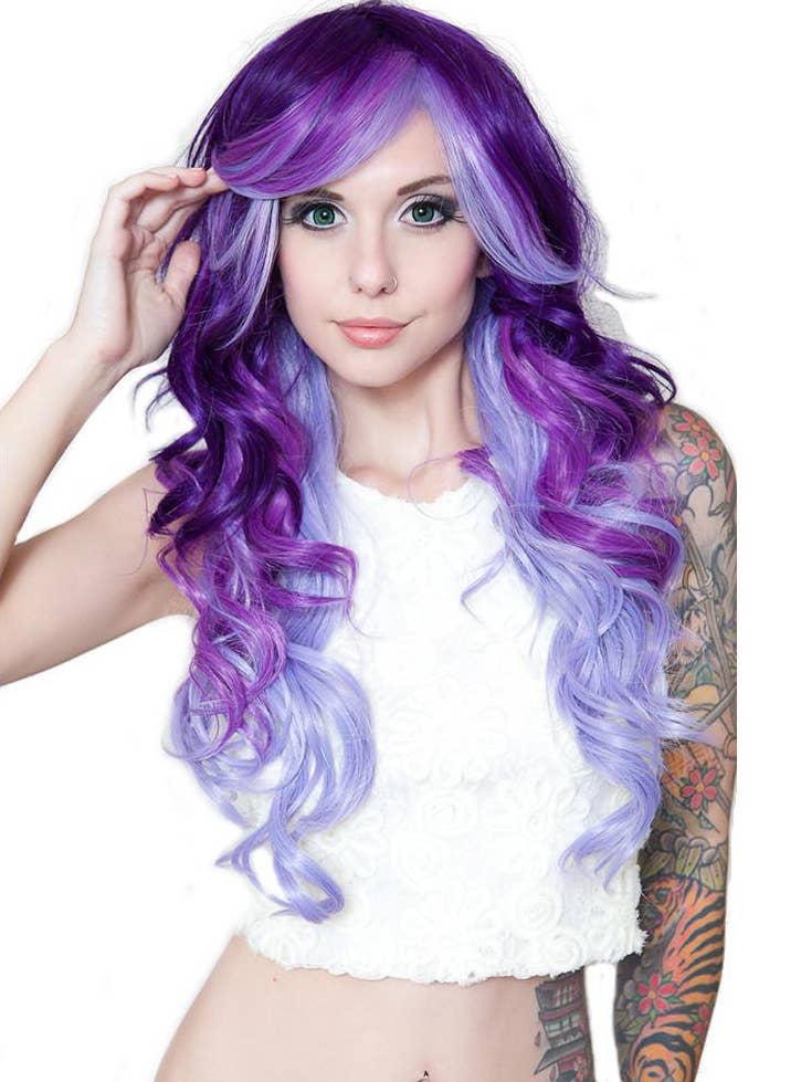 Women's Deluxe Long Purple Rock Star Costume Wig - Alt Image