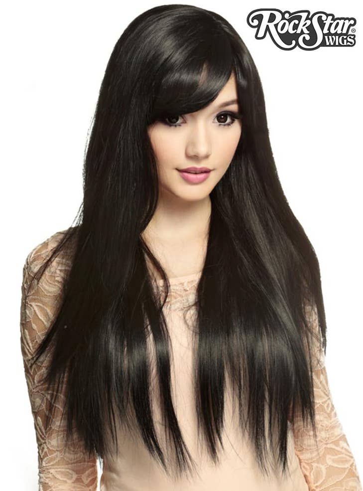 Image of Deluxe Women's Heat Resistant Long Black Bella Wig - Front View