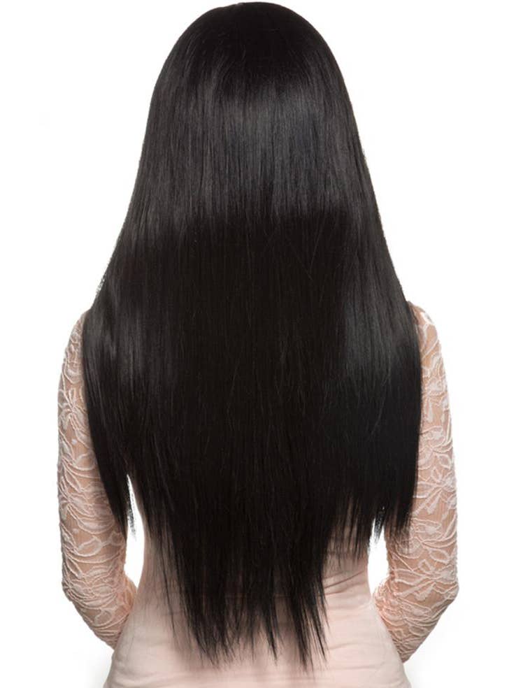 Image of Deluxe Women's Heat Resistant Long Black Bella Wig - Back View