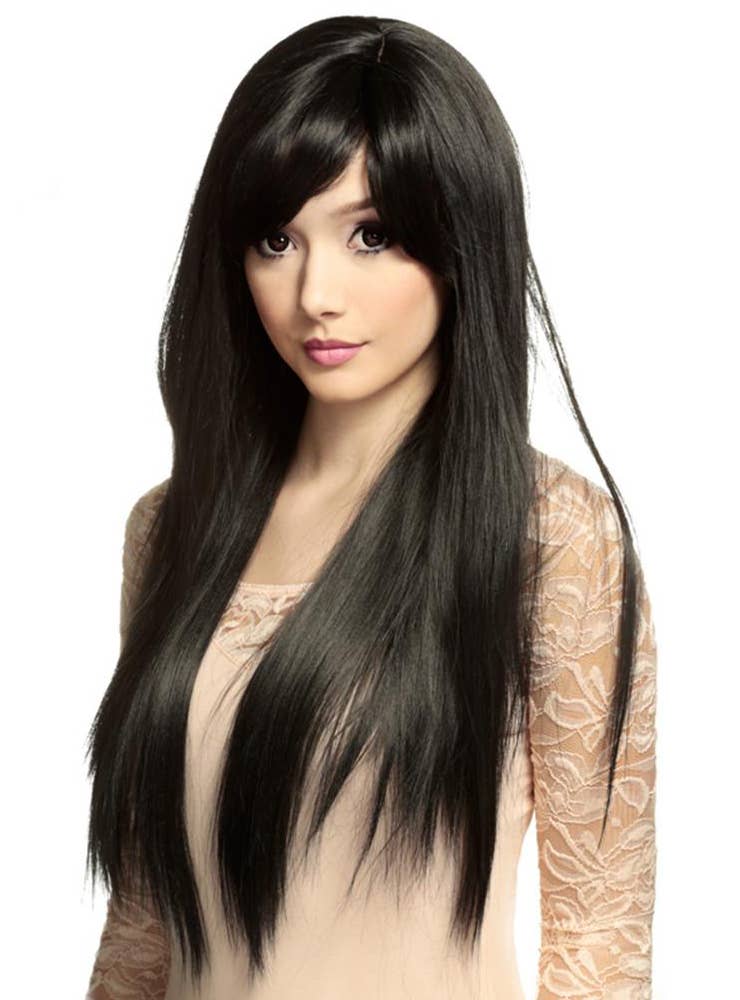 Women's Deluxe Long Black Gothic Wig - Alt Image