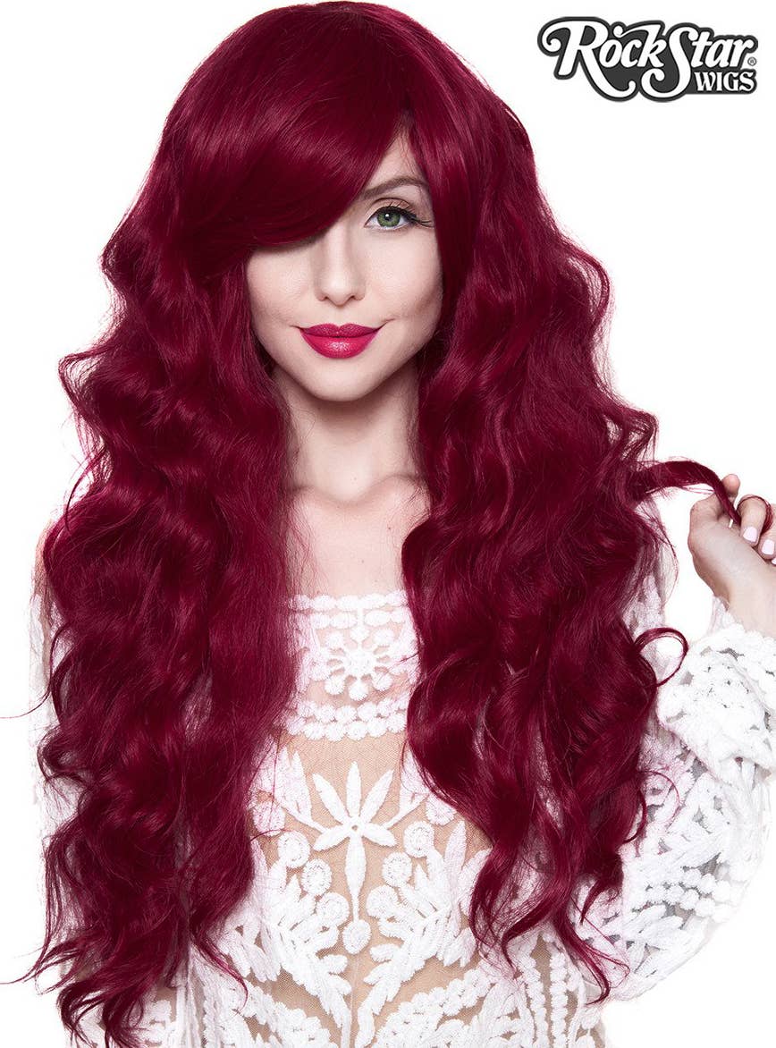Deluxe Long Wavy Cranberry Red Heat Resistant Womens Wig - Main Image
