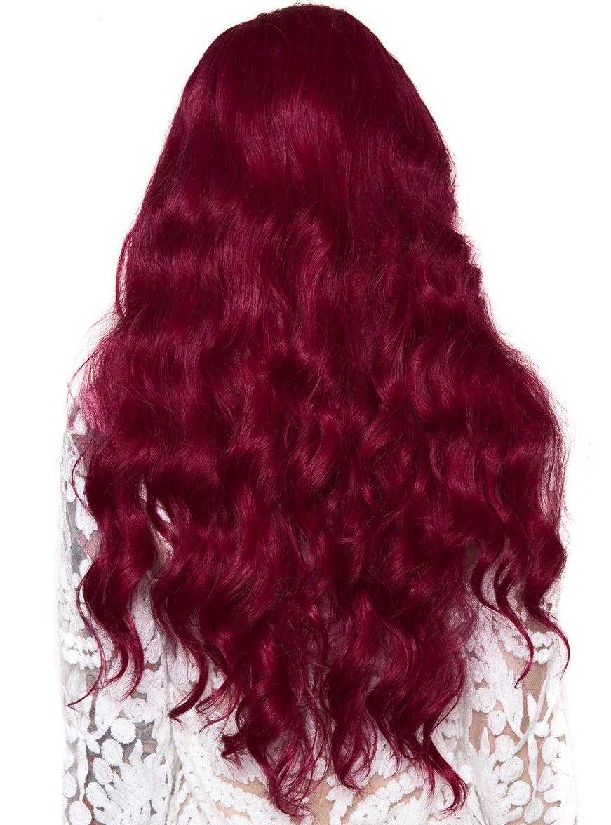 Deluxe Long Wavy Cranberry Red Heat Resistant Womens Wig - Back  Image