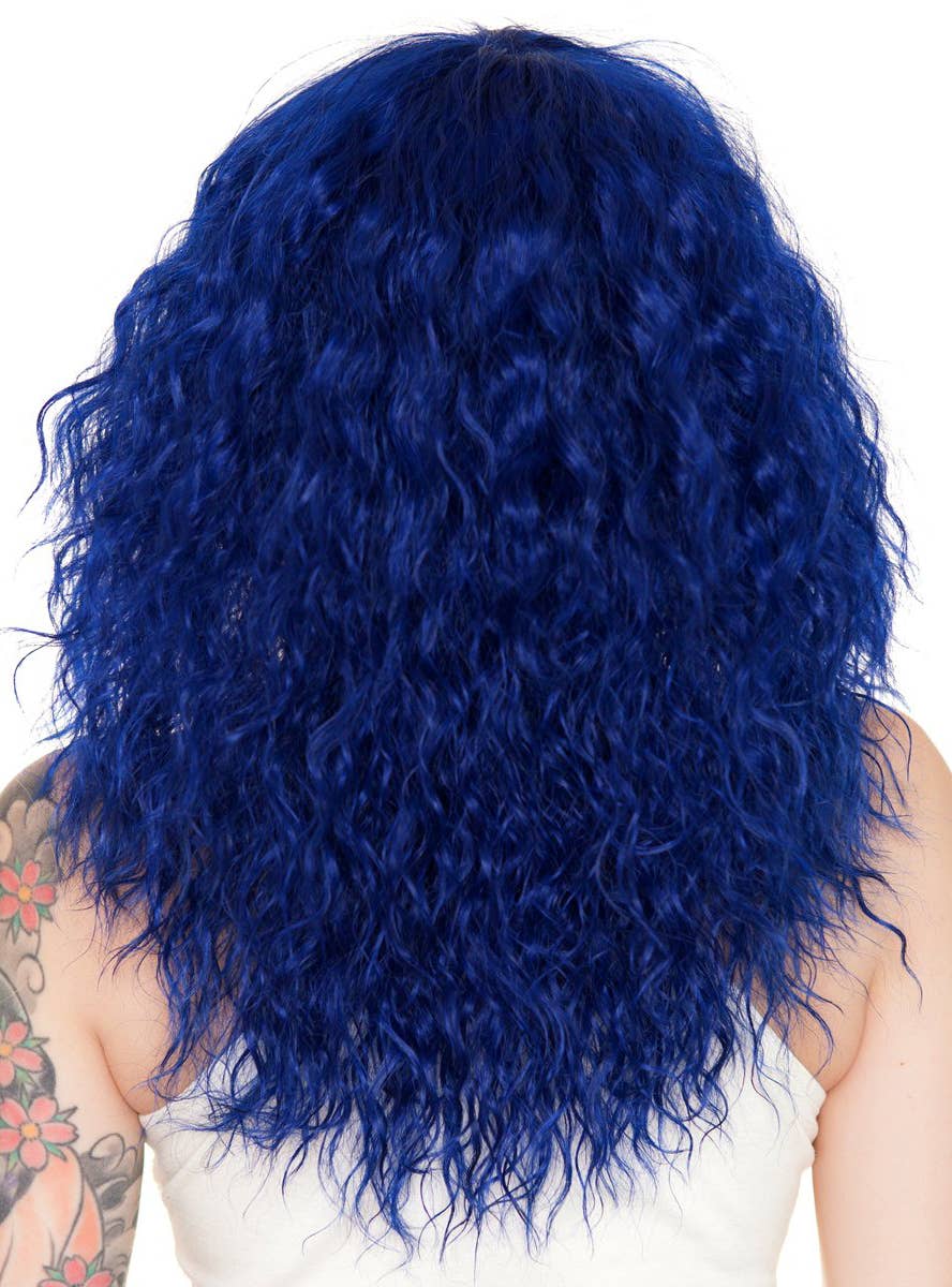Deep Blue Women's Fluffy Crimped Fashion Wig with Side Fringe Back Image
