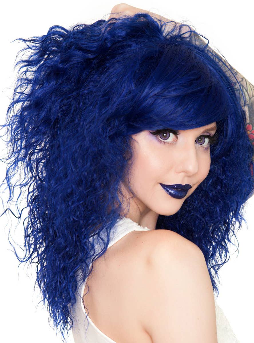 Deep Blue Women's Fluffy Crimped Fashion Wig with Side Fringe Side Image