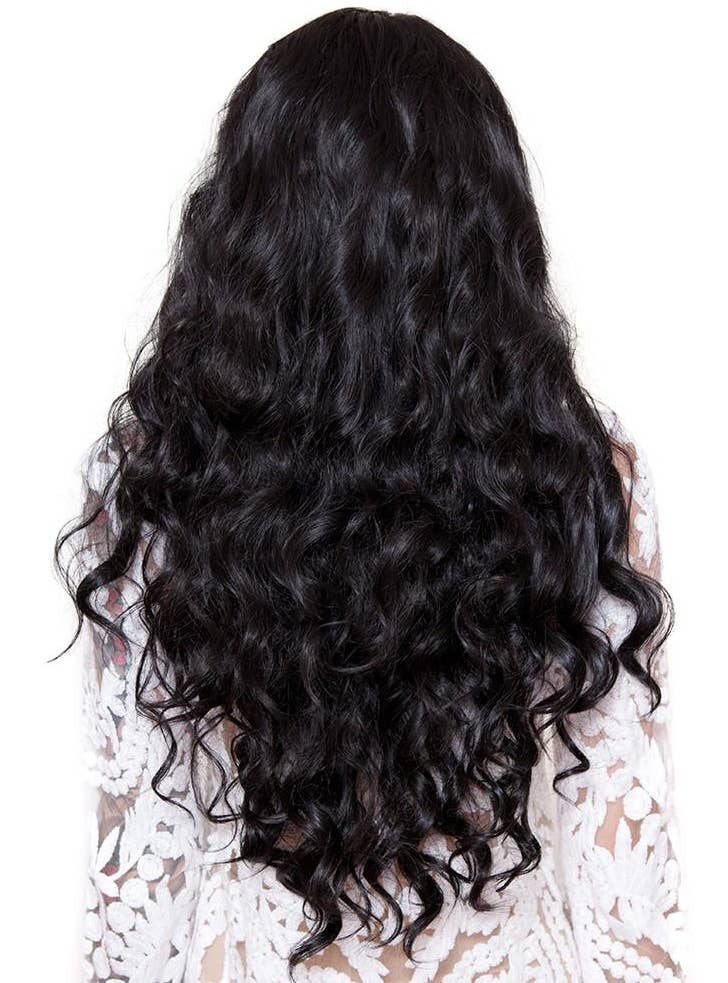 Long Classic Wavy Gypsy Kiss Black Deluxe Fashion Wig for Women Back Image