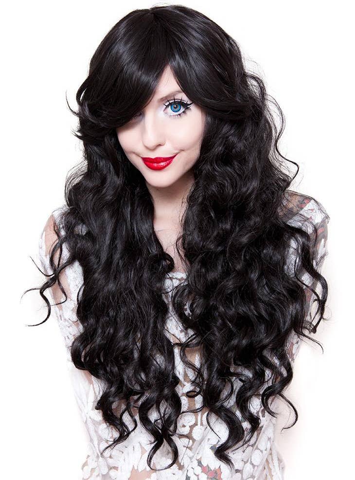 Long Classic Wavy Gypsy Kiss Black Deluxe Fashion Wig for Women Alternate Front Image