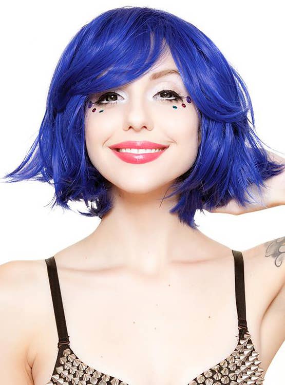 Women's Hologram 12 Inch Royal Blue Rock Star Fashion Wig Alternate Front Image 2