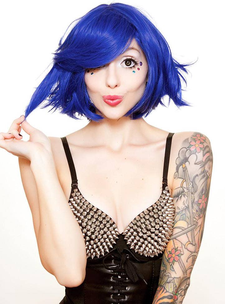 Women's Hologram 12 Inch Royal Blue Rock Star Fashion Wig Alternate Front Image