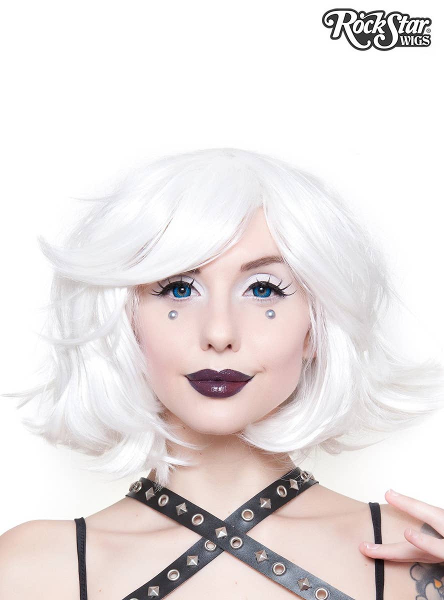 Women's Deluxe Short White Heat Resistant Bob Costume Wig with Side Swept Fringe Main Image