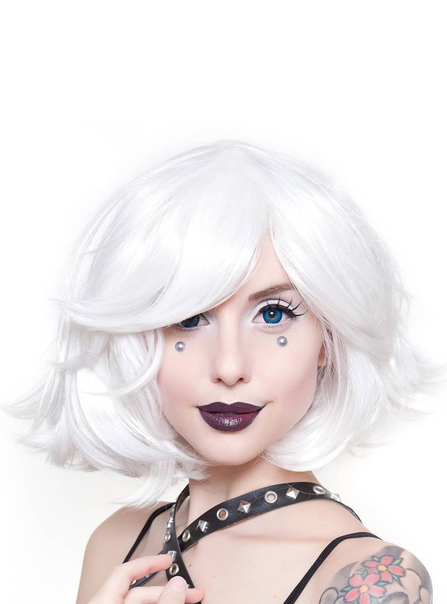 Women's Deluxe Short White Heat Resistant Bob Costume Wig with Side Swept Fringe Alternative View 1