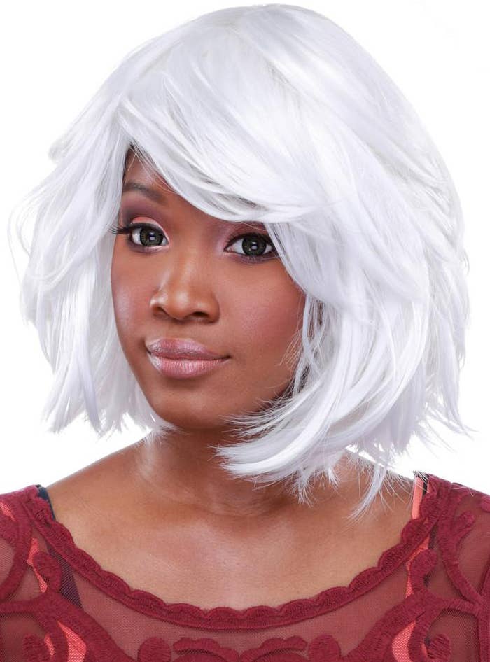 Women's Deluxe Short White Heat Resistant Bob Costume Wig with Side Swept Fringe Alternative View