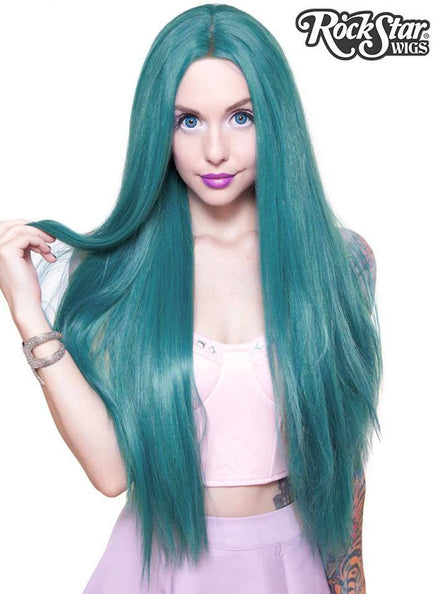 Women's Premium 32" Lace Front Long Straight Yaki RockStar Fashion Wig in Turquoise Main Image