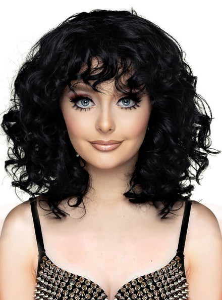 Womens Black Extra Curly Fashion Wig with Curly Fringe