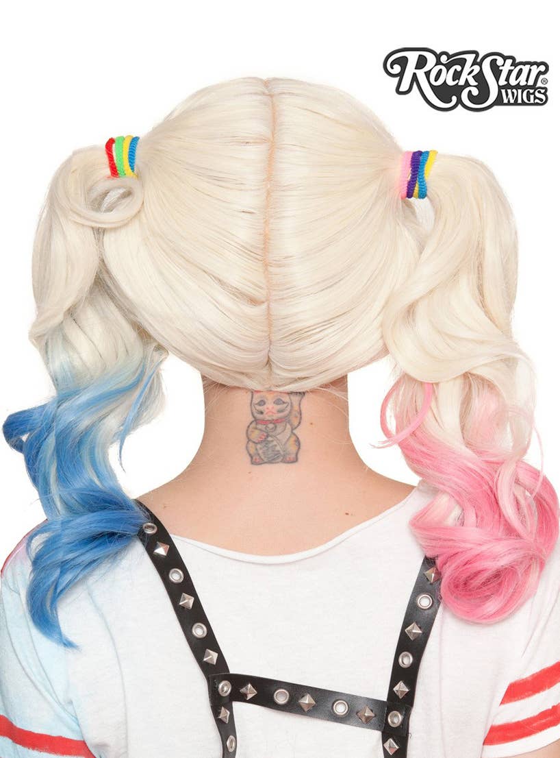 Women's Deluxe Harley Quinn Pink and Blue Cosplay Wig Back Image