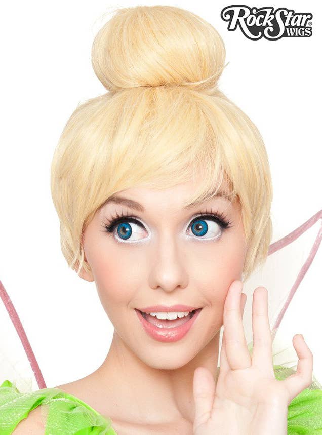 Women's Deluxe Short Blonde Tinkerbell Bun RockStar Wigs Costume Wig Main Image