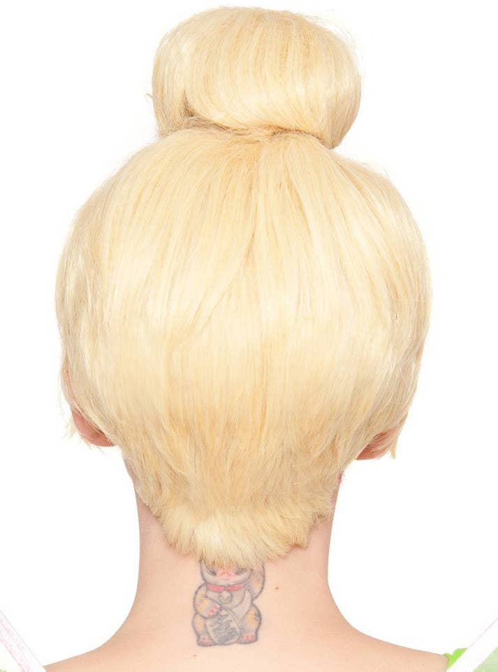 Women's Deluxe Short Blonde Tinkerbell Bun RockStar Wigs Costume Wig Back Image