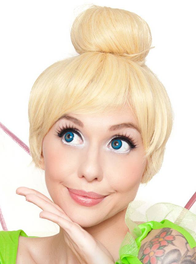 Women's Deluxe Short Blonde Tinkerbell Bun RockStar Wigs Costume Wig Alternative View