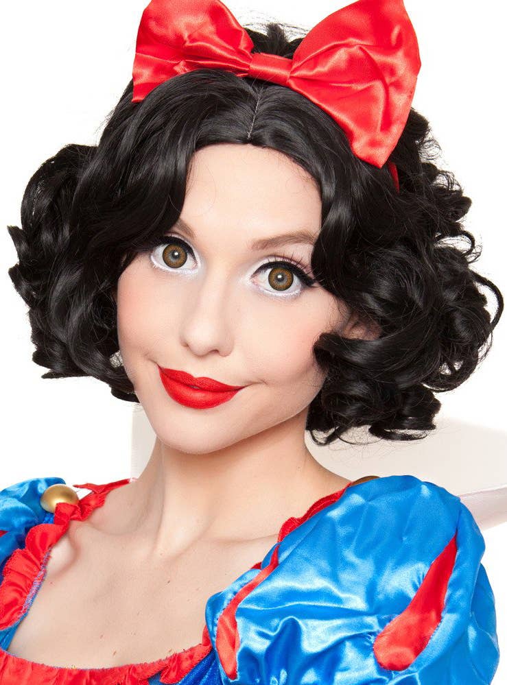 Deluxe Heat Resistant Women's Short Curly Black Snow White Character Costume Wig Alternative View 1