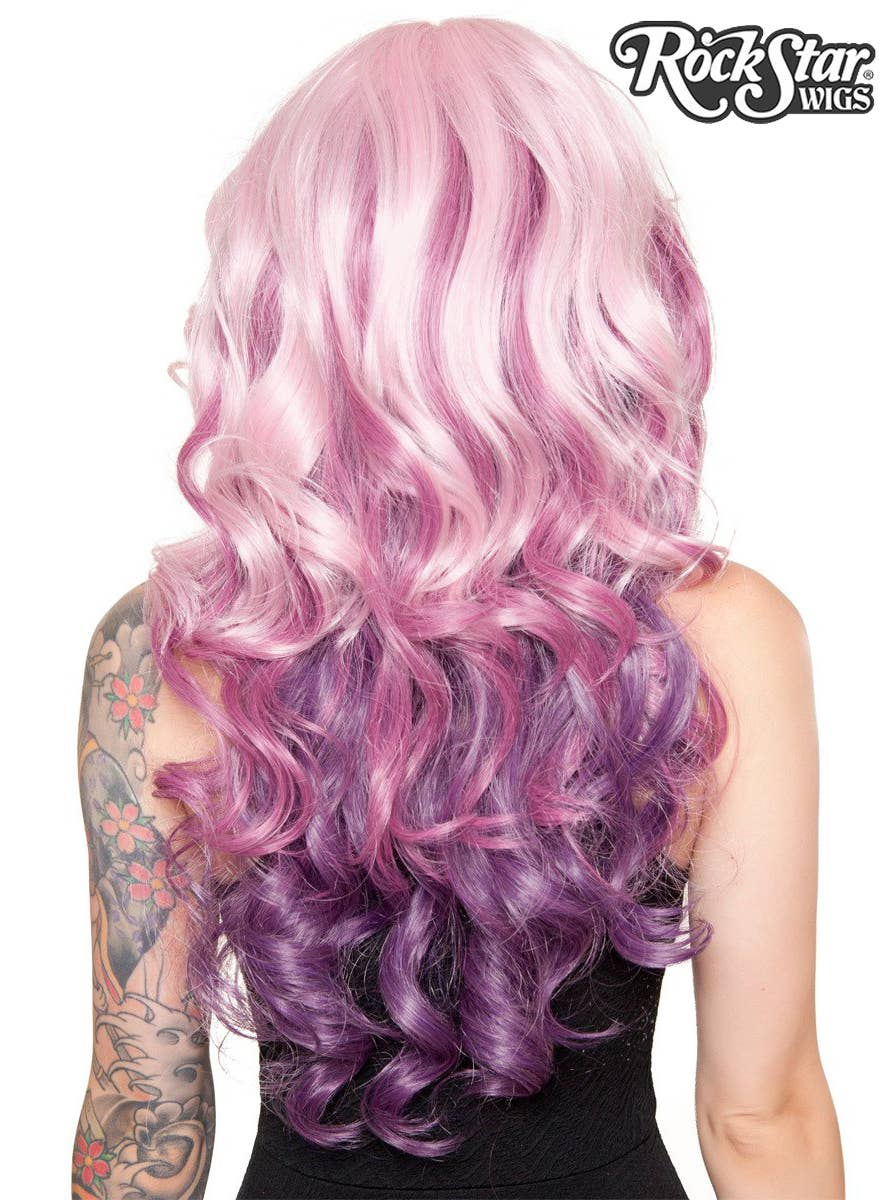 Women's Rockstar Triflect Berrylicious Pink and Purple Deluxe Curly Fashion Wig Back Image